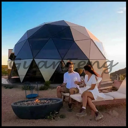 Hexagonal Tempered Glass Dome House, Geodesic Igloo Tent with Aluminum Frame, Luxury Outdoor Resort Round Camping Hotel Shelter