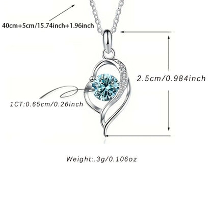 Butterflykiss 925 Sterling Silver Open Heart Pendant Necklace D VVS1 Round Cut Moissanite Love Charm Necklace For Women