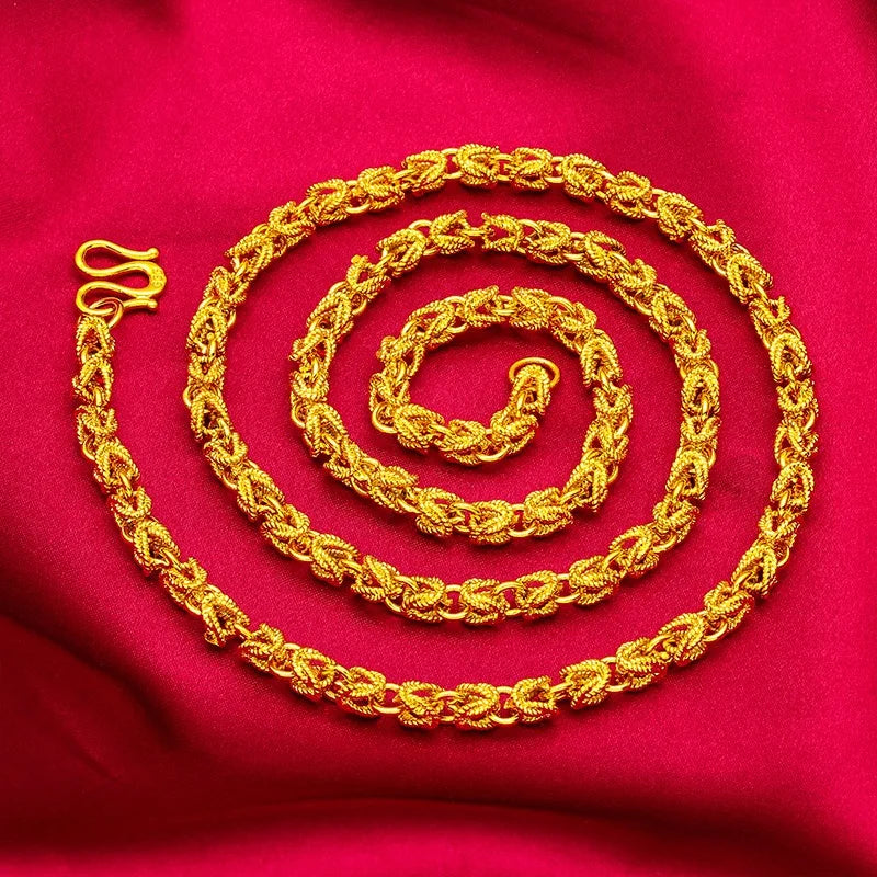 24K real gold hollowed out men's necklace with M buttons, men's boutique 9999 cylindrical necklace, light pearl gold jewelry