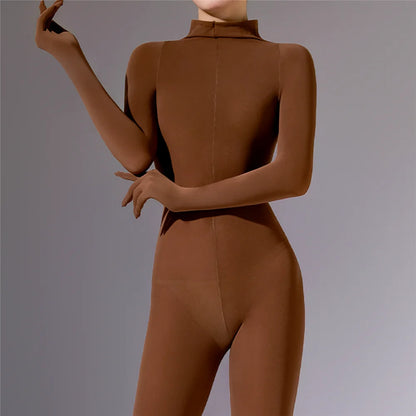 Plus Size Sexy Women 120D Five Finger Glove Sleeve Bodysuit Seamless Tight Warm High Elastic Shaping Cosplay Unisex Fit Jumpsuit
