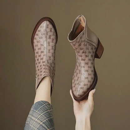 Leather Fleece-Lined Women's Ankle Boots Elegant Luxury Y2k Heeled Female Short Shoes New in Autumn Winter Pointed Toe Booties