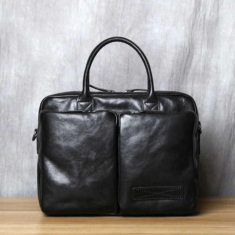 Retro Leather Men's Briefcase Top Layer Leather Handbag Casual Shoulder Messenger Bag Business Laptop Bag Trendy Men's Bag NZPJ