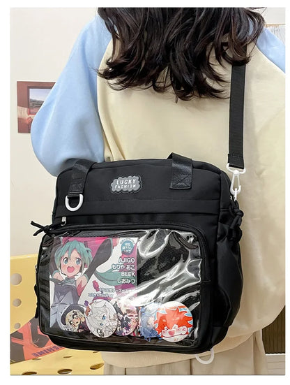 Y2K Japanese Preppy Style Shoulder Crossbody Bag New Nylon School Bags for Teenage Girls Transparent Itabag Backpacks Ita Bag