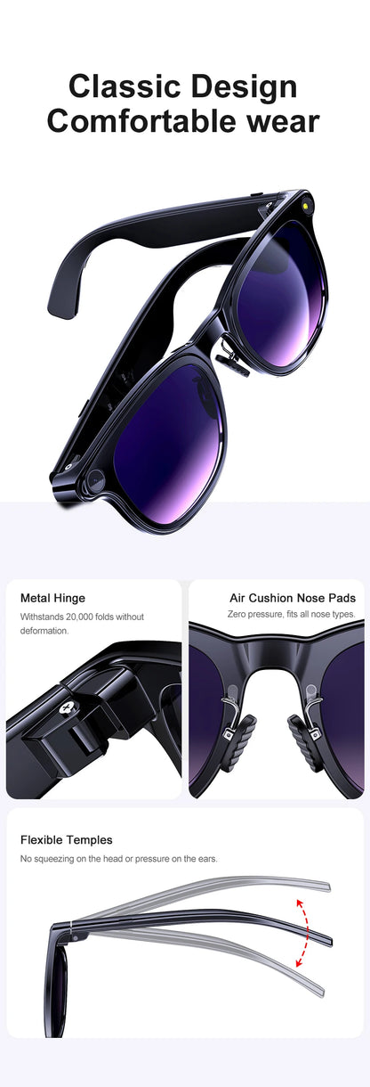 AI Smart Glasses 800W HD Camera Photo Video Record Voice Assistant Real-time Translation Waterproof Chat GPT Music Smart Glasses