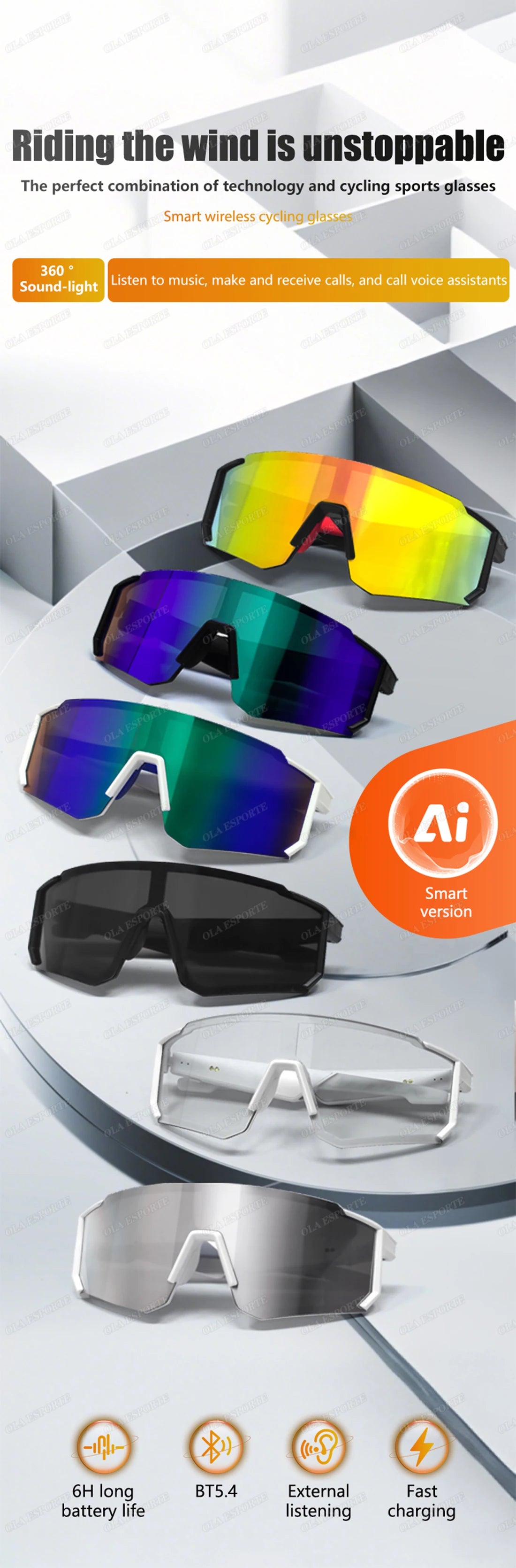 2026 New Smart Glasses Bluetooth Call Audio Music Player Glasses Smart Sunglasses UV Anti Glare Man Glasses for Outdoor Cycling