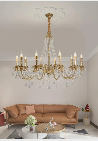 American Luxury Candle E14 Chandelier Living Room Lustre Crystal Hanging Lamp Copper Suspend Lamp Led Luminarias Decor Lamparas