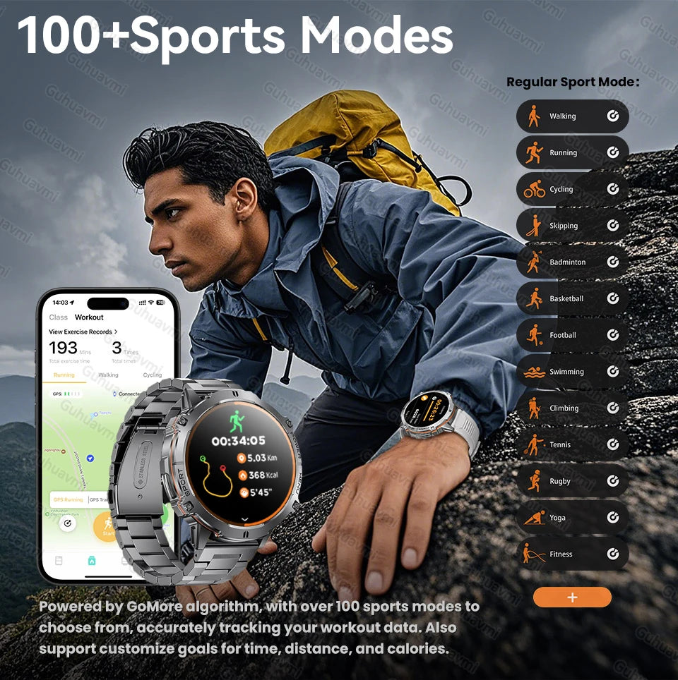 2026 New Military TANK X3 1000mAh Battery Smart Watch Men 10ATM Waterproof Swim GPS Path 1.75" AMOLED HD Call Sports Smartwatch