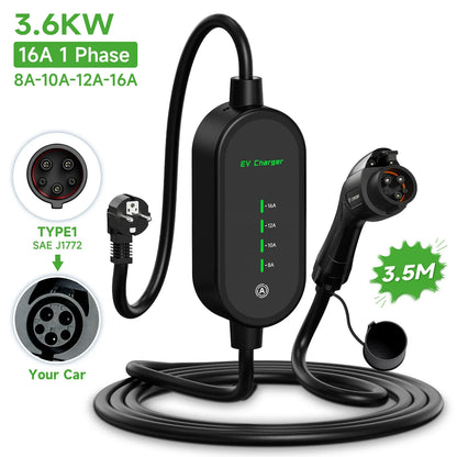 AFEEV 3.5KW EV Charger  Type 2 Portable Charger GB/T 16A 1Phase Type 1 3.5m Wallbox Charging Station for Electric Car Charger