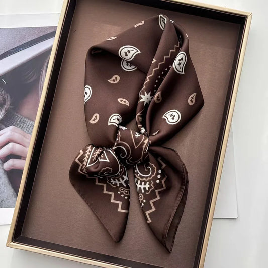 Paisley Printed Square Scarf For Women Elegant Imitation Silk Scarves Bandanas Retro Hijab Neckerchief Luxury Shawl Wraps