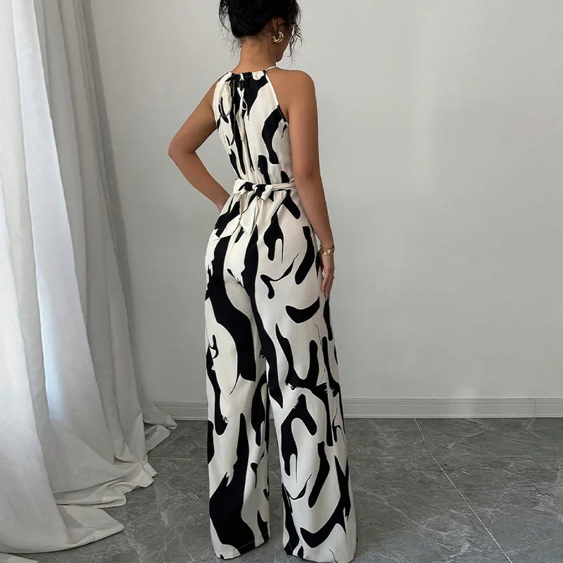 Summer Women's Sexy Halter Neck Jumpsuit Casual Pants Jump Suits For Women Geometric Print Jumpsuit Party Outfits For Women