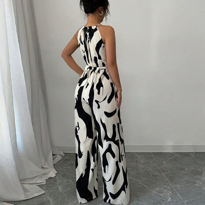 Summer Women's Sexy Halter Neck Jumpsuit Casual Pants Jump Suits For Women Geometric Print Jumpsuit Party Outfits For Women