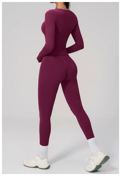 Yoga Set 2PCS Women Tracksuit Sportswear Workout Clothes Athletic Wear Gym Clothing Legging Fitness Top Long Sleeve Sports Suits