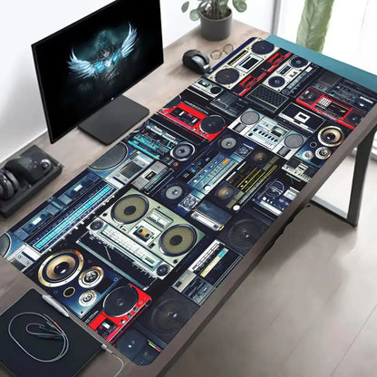 Vintage Boombox Radio Large Gaming MousePad Non Slip Keyboard Desk Mat Retro Audio Device Print Desktop Mousepad Gamer Table Mat
