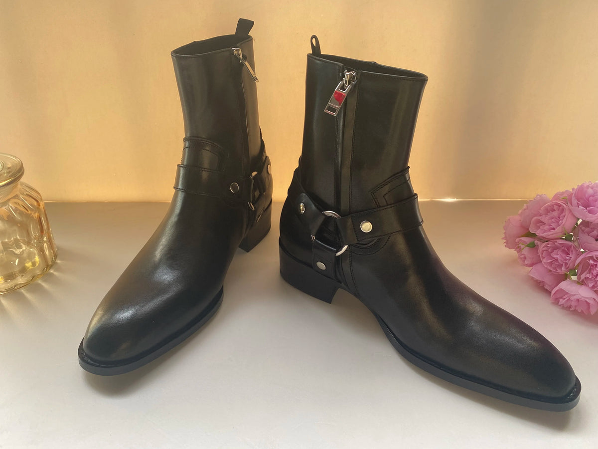 Brown Men Chelsea Boots Handmade High-quality Cow Suede Business Casual Square Toe Mid-heel Men Shoes Motorcycle Boots With Heel