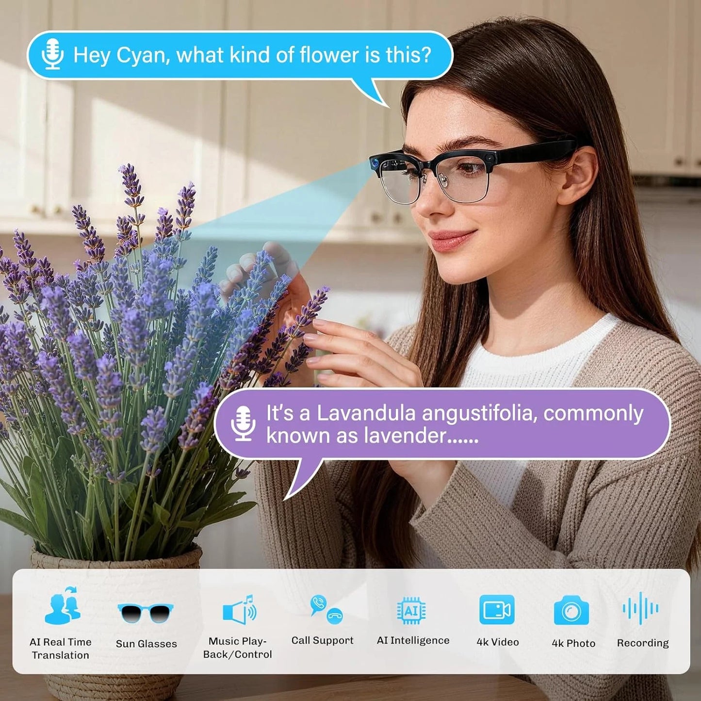 2026 New AI Smart Glasses with Camera 4K EIS Anti-Shake Video&Photo Capture Real-Time Translation Recording Glasses Photochromic
