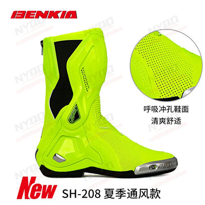 BENKIA CE Certified Motorcycle Boots, Professional Track Racing Breathable Summer Riding Boots