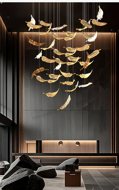 Modern Hotel Lobby Hanging Lamp Luxury Glass Led Chandeliers Customized Long Pendant Light Villa High Ceiling Chandelier Lustre
