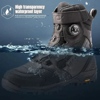 High-Quality Cowhide Waterproof Pull-Riding Boot Motorcycle Tightening Shoes & Reinforced Toe Heel & Wear-Resistant Rubber Sole