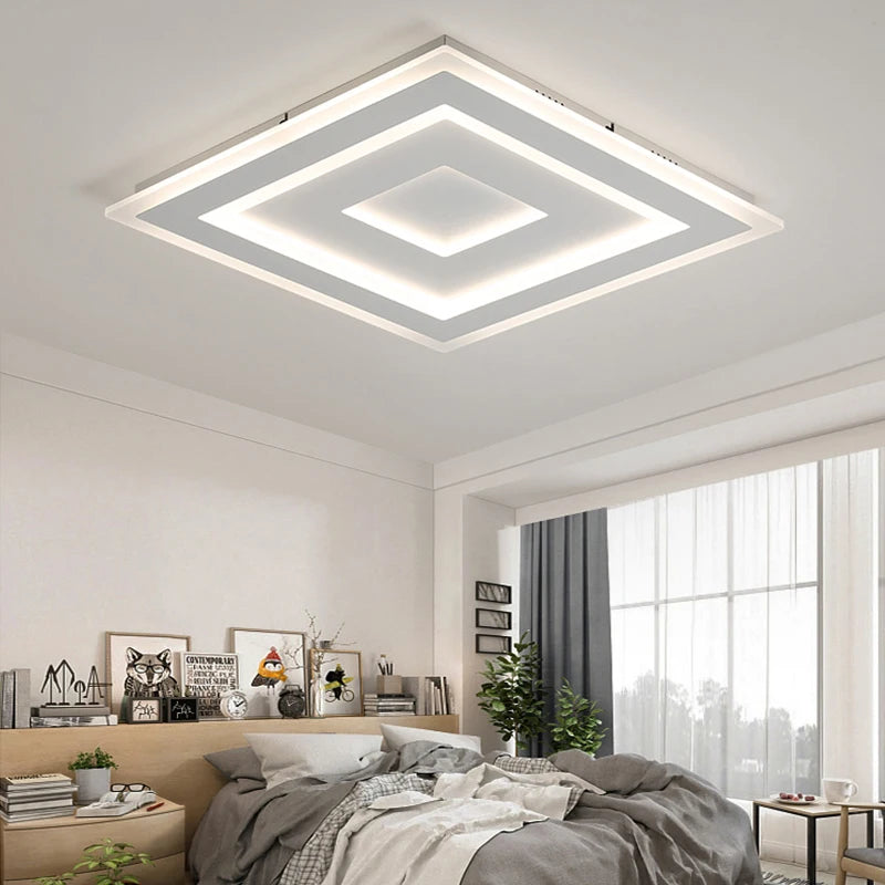 Slim LED Ceiling Light Dimmable Chandelier Ceiling Lamps Sleek White Lamp for Living Room Bedroom, Flush Mount Lighting Lights