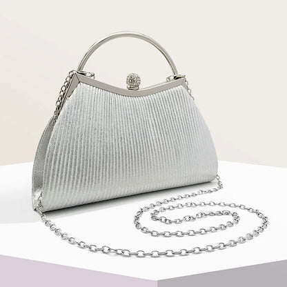Pleated Evening Handbag Women Top Handle Glitter Day Clutch Ladies Wedding Dinner Dressed Clip Bag Diamond Party Purse Gold