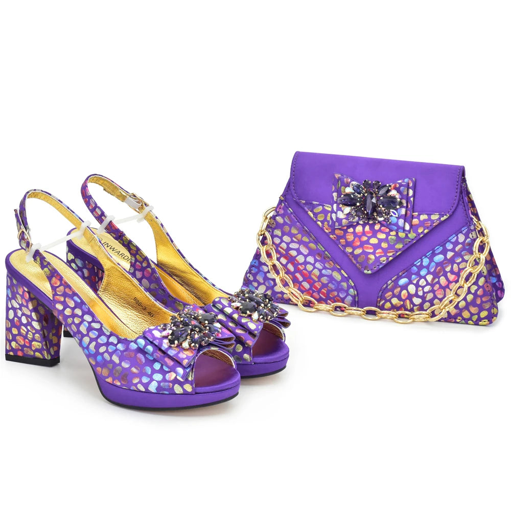New Fashion Luxury Shoe and Bag Set for Party in Women Women Nigerian Italian Shoes and Bags Set Decorated with Rhinestone