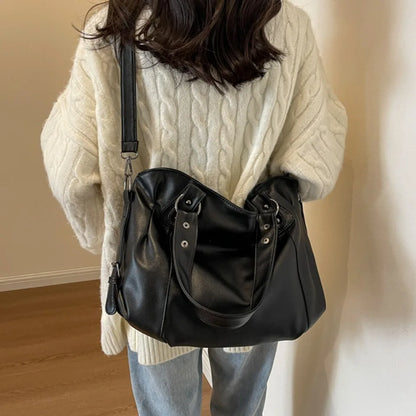 Women's Large Capacity Shoulder Casual Tote Bag Laptop Roomy Handbag Soft Leather Crossbody Business Black Big Bag A4 Sac A Main
