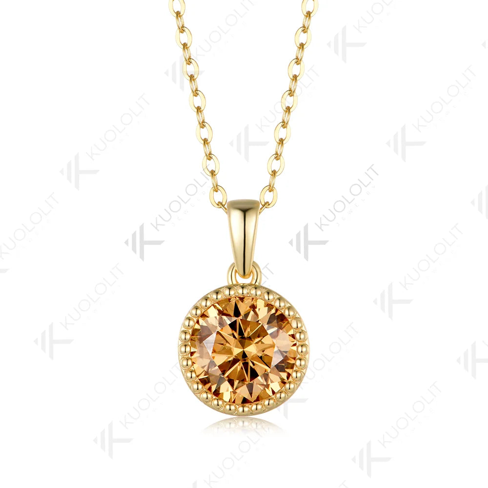 Kuololit 3CT Champagne Moissanite Necklace for Women Solid 585 14K 10K Yellow Gold Custom Necklace for Christmas Anniversary