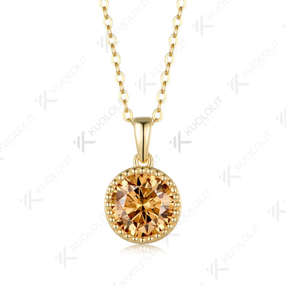 Kuololit 3CT Champagne Moissanite Necklace for Women Solid 585 14K 10K Yellow Gold Custom Necklace for Christmas Anniversary
