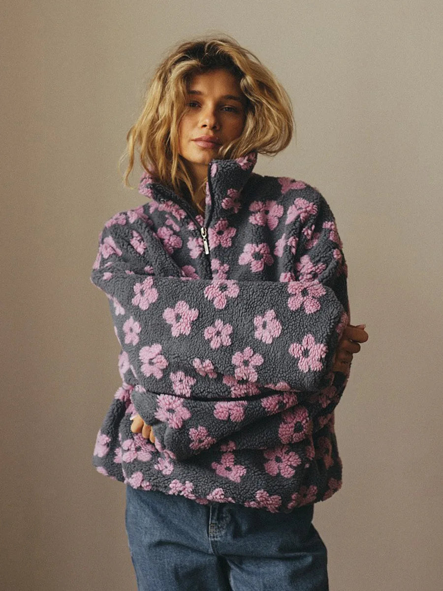 Shake Grain Velvet Flower Hoodie 2025 Autumn And Winter New Fashion Hoodie, Warm Furry Hoodie, Woolen Sweater For Women