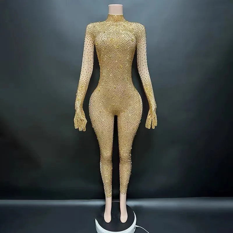 2025 Sexy Full Sparkly Rhinestone Jumpsuit for Women Bodycon Luxury Costume Party Club Bright Stage Singer Performance Jumpsuits