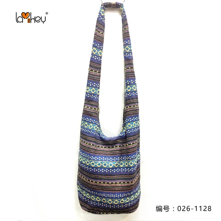 Bohemian Boho Crossbody Bag Women's Bucket Shoulder Bags Ladies Ethnic Canvas Casual Shopping Travel Messenger Bag Hippie Tote