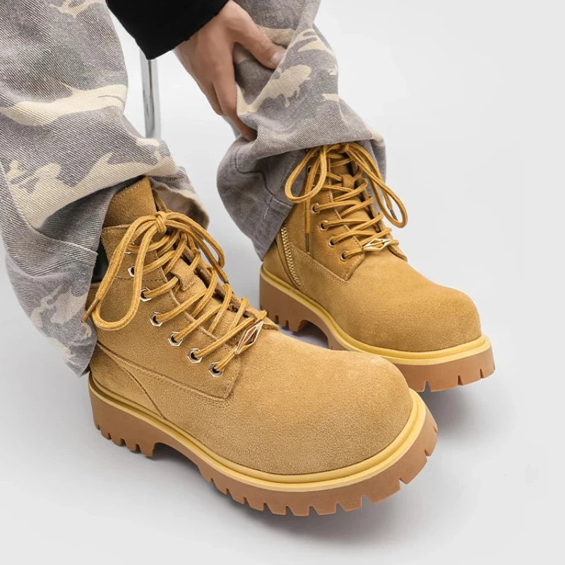 Big Round Toe Yellow Boots Man 2025 Autumn Men Casual Platform Ankle Boots Outdoor Hiking Boots Winter Warm Workwear Shoe Unisex