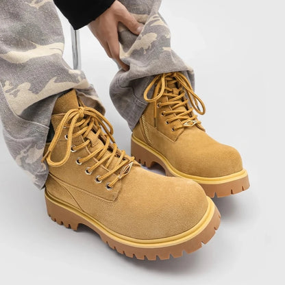 Big Round Toe Yellow Boots Man 2025 Autumn Men Casual Platform Ankle Boots Outdoor Hiking Boots Winter Warm Workwear Shoe Unisex