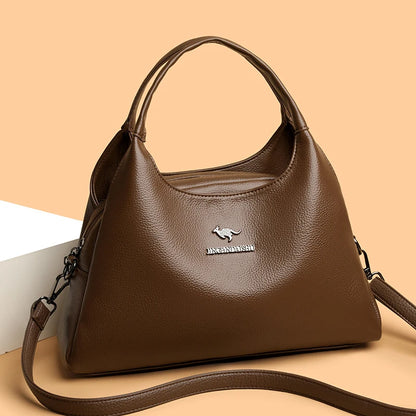 New Ladies Soft Leather Handbag Large Capacity Single Shoulder Bag Retro Solid Color Mom Bolsa Luxury Cross-Border Style Bags