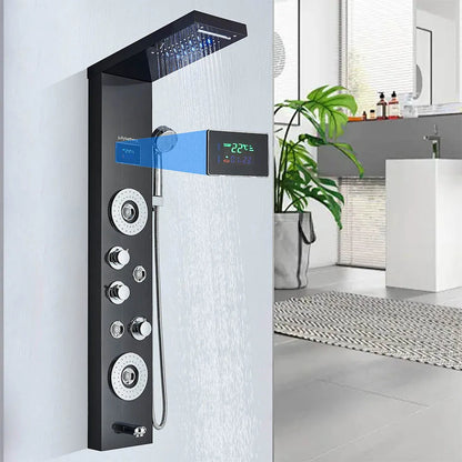 LED Shower Panel Tower System Rain Waterfall Shower Column With SPA Massage Temperature Screen athtub Water Mixer Tap Faucet Set