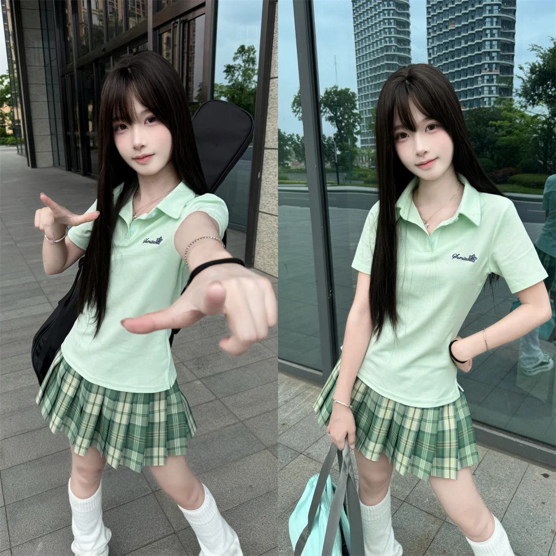 Japanese JK Uniform Polo Shirt and Skirt Suit Spring and Summer Wear Genuine All-match College Style Female Cute Lady Quiet