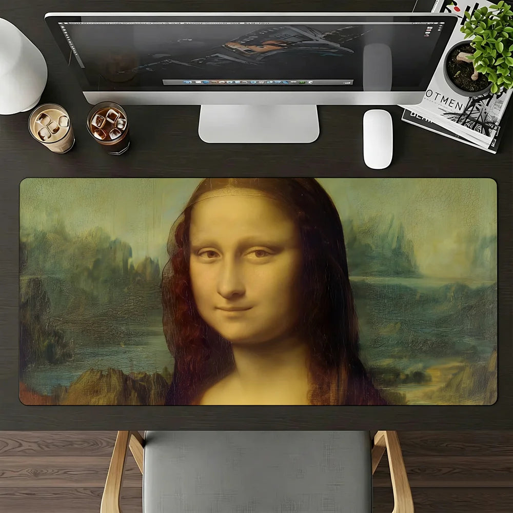 L.da Vinci Acrylic Paint Mouse Pad Large Non-Slip Waterproof Mat Stitched Edge Keyboard Pad for Gaming Daily Office