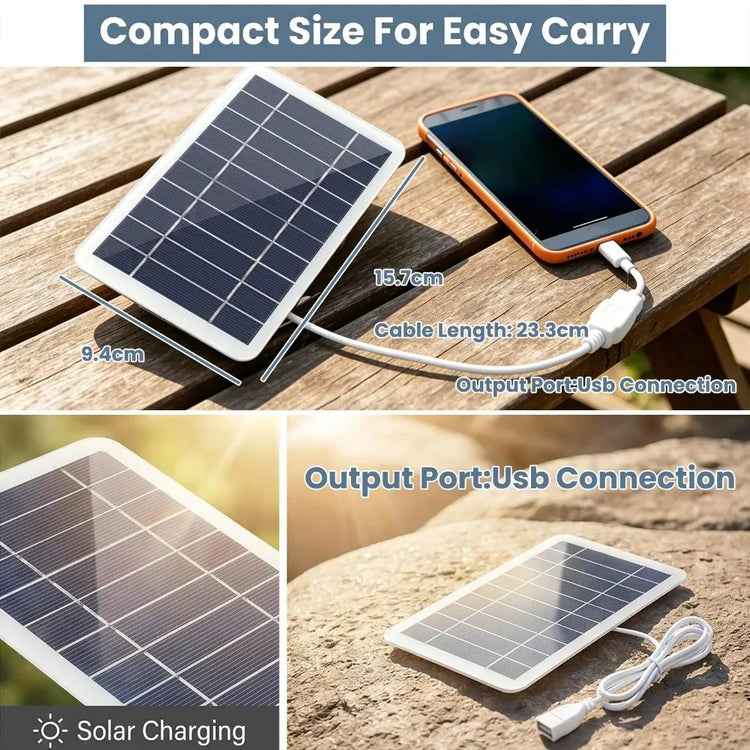 Outdoor USB Solar Charger Portable Solar Panel for Phone Fan Flashlight Power Bank Camping Hiking Fishing Travel Accessories