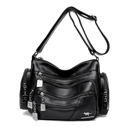Many Pockets Women Leather Top-handle Bag Luxury Designer Female Shoulder Messenger Shopper Bags Brand Ladies Crossbody Handbags
