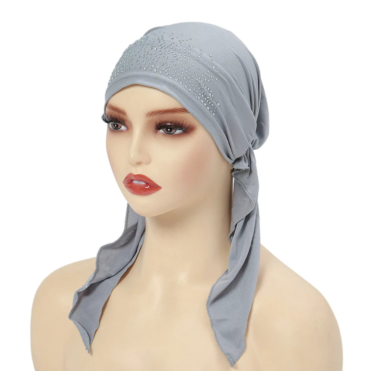 Fashion Muslim Headscarf Hat for Women Thin Summer Inner Hijab Caps Solid Color Diamond Turban Bonnet India Headwrap