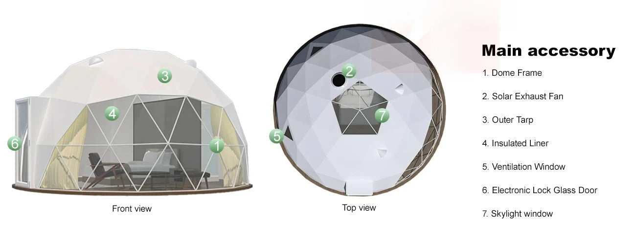 6M 7M Luxury Waterproof Geodesic Dome PVC Spherical Tent Hotel Resort for Glamping Outdoor Luxury Glamping Dome with Bathroom