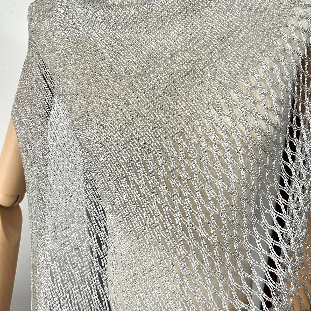 Spring/Summer Cross-Border Gold Silver Thread Mesh Tassel Hollow Knit Shawl Scarf for Women-Outerwear for Evening Parties