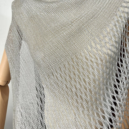Spring/Summer Cross-Border Gold Silver Thread Mesh Tassel Hollow Knit Shawl Scarf for Women-Outerwear for Evening Parties