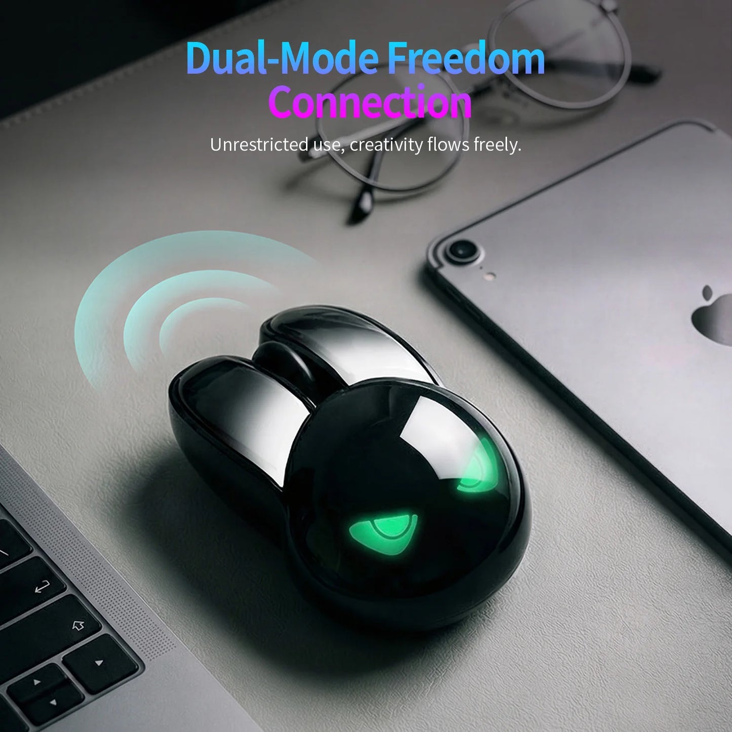 MOFII M6C Evil Rabbit Dual-mode Mouse, Black Cool Rabbit Shape, RGB Ambient Light, Silent Rechargeable, Multi-device Compatible