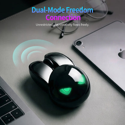 MOFII M6C Evil Rabbit Dual-mode Mouse, Black Cool Rabbit Shape, RGB Ambient Light, Silent Rechargeable, Multi-device Compatible