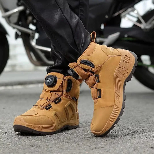 JG WOLVES Men Women Motorcycle Riding Boots Waterproof Cowhide Leather Breathable Anti-Slip Wear-Resistant Touring Moto Shoes