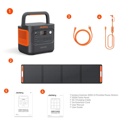 Jackery Explorer 2000v2 Portable Power Station with 200W Solar Panel,Solar Generator for Camping, Hiking, and Outdoor Energy Use