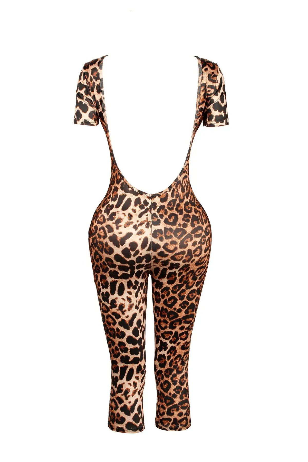 FAGADOER Sexy Leopard Print Bodycon Jumpsuits Women Sleeveless Backless Short Sleeve  Rompers Female Club Party Overalls 2025