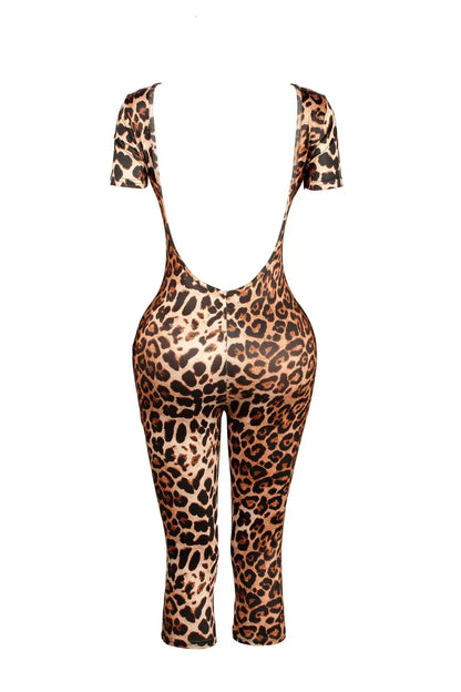 FAGADOER Sexy Leopard Print Bodycon Jumpsuits Women Sleeveless Backless Short Sleeve  Rompers Female Club Party Overalls 2025