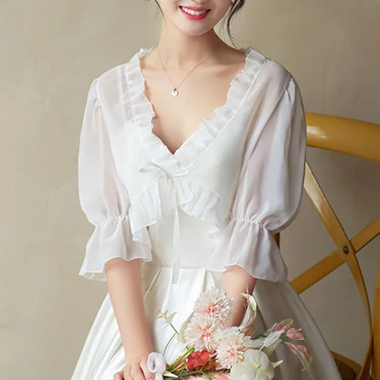 Spring, Summer, and Autumn Chiffon Lace Up Shirt, Shawl, Camisole, Thin Design, Sexy Solid Color, Loose Fit, Sweet Matching, Wed